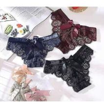Fashion 3PCs Beautiful Bow Lace Thong Panties