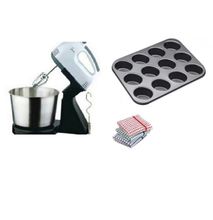 Sinbo electric hand mixers + muffin tray + towel