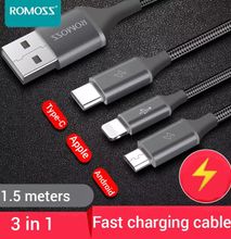 Romoss Fast Charging 3 In 1 Phone Cable For Apple, Android,Type C