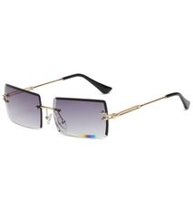 Fashion Black Trendy Rectangular Rimless Sunglasses For Ladies - With Free Pouch