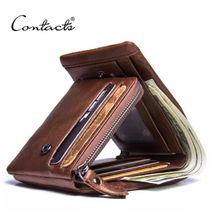Contacts Vintage Tri-Fold Brown Real Men's Leather Wallet
