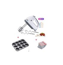 Hand Mixer + 12 Hole Muffin Tray + Kitchen Towels