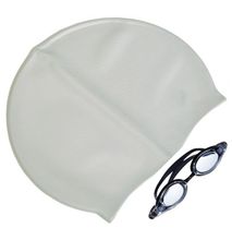 Fashion Set Of Grey Swimming Cap & Black Swimming Goggles Gear Set