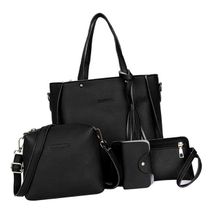 Women Bag Set Tassel Tote Satchel Crossbody Shoulder Bag Black - 4Pcs