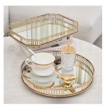 Golden decorative vanity tray with mirror
