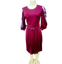 Fashion Official Maroon Pleated Skater Dress With Floral Arm Lace