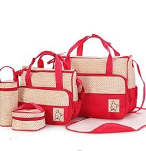 5 pc Shoulder Diaper Bag/Nappy Bag-Red