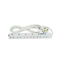 Generic 6 way Heavy Duty Extension with Long cable- White