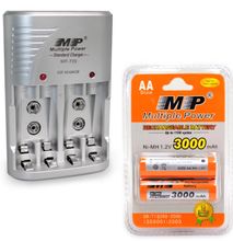 Multiple Power 4 In 1 Recharable Battery Charger+ Free AA Battery