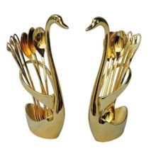 Swan spoon holder and 6pcs Tea spoon Gold