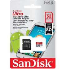 Sandisk Ultra 32GB microSDHC UHS- Memory Card w/Adapter