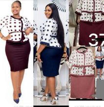 Fashion Peplum Brown And White Dotted Dress Suit