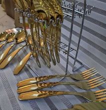 Golden Stainless Steel Cutlery Set With Rack -24 Pcs