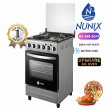 Nunix KZ-560-3G1E Free Standing 3 Gas Burner + 1 Hotplate with Electric Oven Cooker