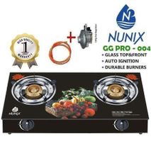 Nunix Glass Table Top Gas Cooker GG004 + 6KG Regulator + 2M Pipe
