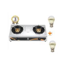 Nunix Stainless Steel 2 Burner Gas Stove +Two Free LED Bulbs