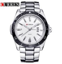 Curren NEW Watches Men Top Fashion Watch Quartz Watch Male Relogio Masculino Men Army Sports Analog Casual 8110(Silver White)