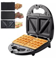 3-in-1 Sandwich Maker Multifunctional Waffle Machine with 3 Detachable Non-stick