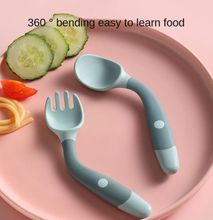 Generic 2Pcs Baby Silicone Spoon Fork set