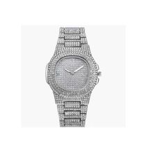 Fashion Unisex Iced Stones Strap Bracelet Watch- Silver