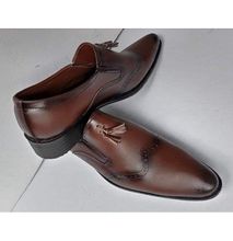 Fashion Official Leather Slip on Shoes - Brown