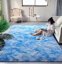 Fluffy Patched 5 By 8 Luxurious Soft Carpet - Blue