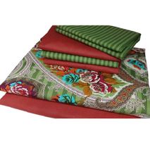 6pc Pure Cotton bedsheets Set - Green and Red