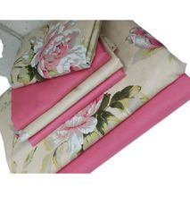 6pc Pure Cotton bedsheets Set - Pink and Cream
