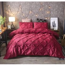 3pcs of 6 by 7 Pinch Pleat Pintuck Duvet Cover set - Maroon