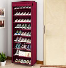 9 layer one column shoe rack with canvas cover - Maroon