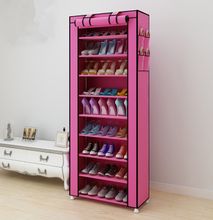 9 layer one column shoe rack with canvas cover - Pink