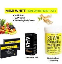 Mimi White Body Whitening Set AHA Soap,Serum & SOWAT Cream Bright Skin