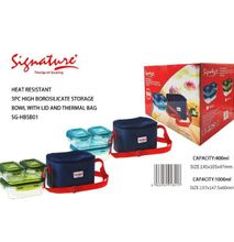 Signature 3 Pcs Heat Resistant Glass Lunch Box With Lid &Thermal Bag