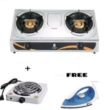 Nunix Double Gas Burner Stove + Electric Cooker + FREE Iron Box