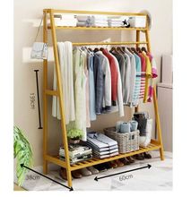 Bamboo Clothes Hanging Rack With Storage Organizer Shelves