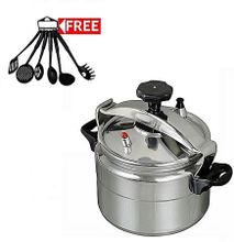 Pressure Cooker - Explosion Proof - 5 Litres+ A FREE Set Of 6 Nonstick Cooking/Serving Spoons Silver 5litres