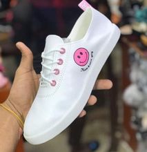 Fashion Classy Wipe And Go Smiley Emoji Women Shoes White Pink