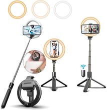 6 Inch Ring Light With Selfie Stick, Tripod and Phone Holder,3 in 1 Portable LED Fill Light Selfie Stick Tripod Remote Control,Dimmable 3 Colors for YouTube Videos TikTok Live Stream Make-up