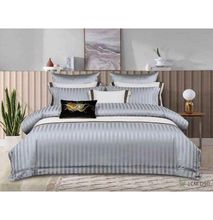 Luxury Cotton Stripped Duvet cover sets Grey- 7 x 8