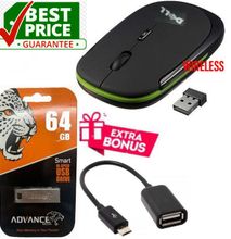 DELL Wireless Optical Slim Mouse + Extra 64GB Flash Drive With OTG Cable