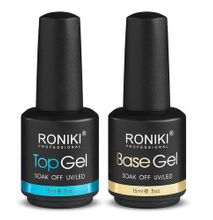 Roniki Soak-Off UV/ LED Gel Nail Polish Top Coat + Base Coat - 15ml