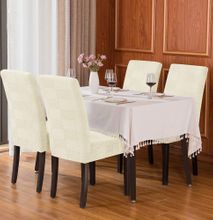 Dining Chair Covers- Checked design Cream (1 piece for 1 chair)