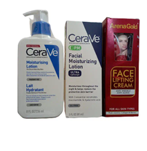 New CeraVe Moisturizing Lotion For Dry to Very Dry Skin + PM Facial Moisturizing Lotion + Arena Gold Face LIFTING, Anti-WRINKLE & Anti-Aging Face Cream