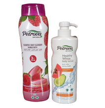 Petrova Naturals PINKBERRY AMOUR 3in1 Body Cleanser, Bubble Bath & Shampoo + PAPAYA & Avocado Body Lotion