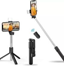 LED Fill Light Tripod Extendable Selfie Stick for Vlogging/Photography Bluetooth Selfie Stick  (Black, Remote Included)