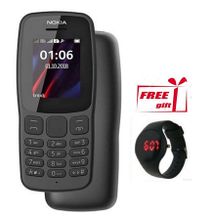 Nokia 106, Dual Sim,1.8 Inch 4 MB RAM+ 4MB ROM - Black +Free Watch
