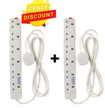 Power King 2Pcs 6 Way Power Extension Socket 3M Cable