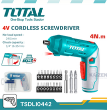 TOTAL 4V Li-ion Cordless Screwdriverbit  drill with usb type c charging input 4N.M WITH ADJUSTABLE HANDLE