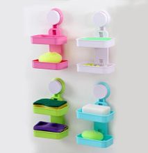Double Layer Soap Box Suction Cup Holder Rack Bathroom Shower Soap Dish