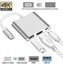 USB Type C To HDMI 4K+Gigabit Ethernet RJ45+USB 3.0 Type C Hub Adapter USB-C Splitter For Book Air Pro Huawei Samsung Dex 3 In 1 Silver
